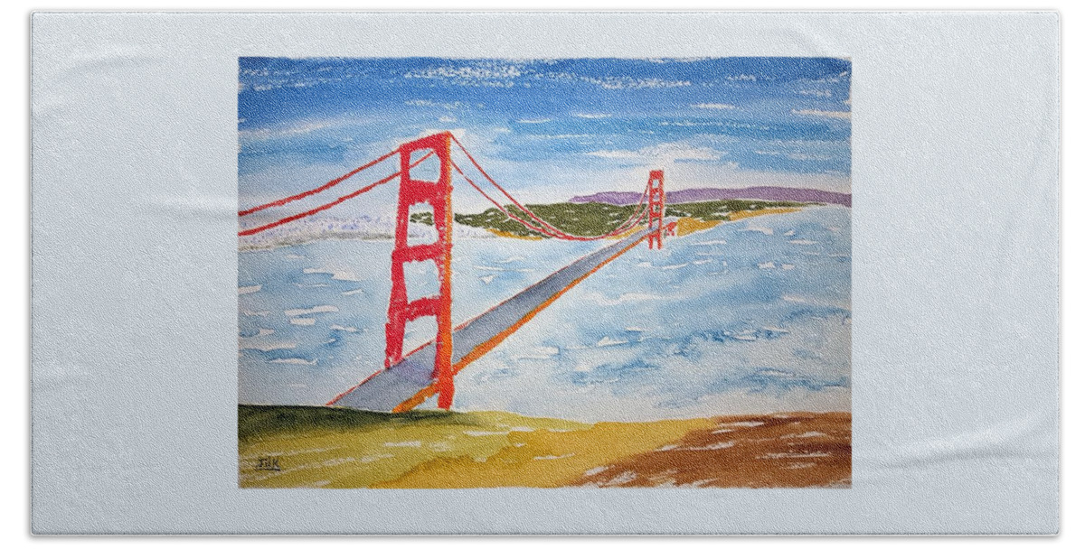 Watercolor Hand Towel featuring the painting Golden Gate Lore by John Klobucher