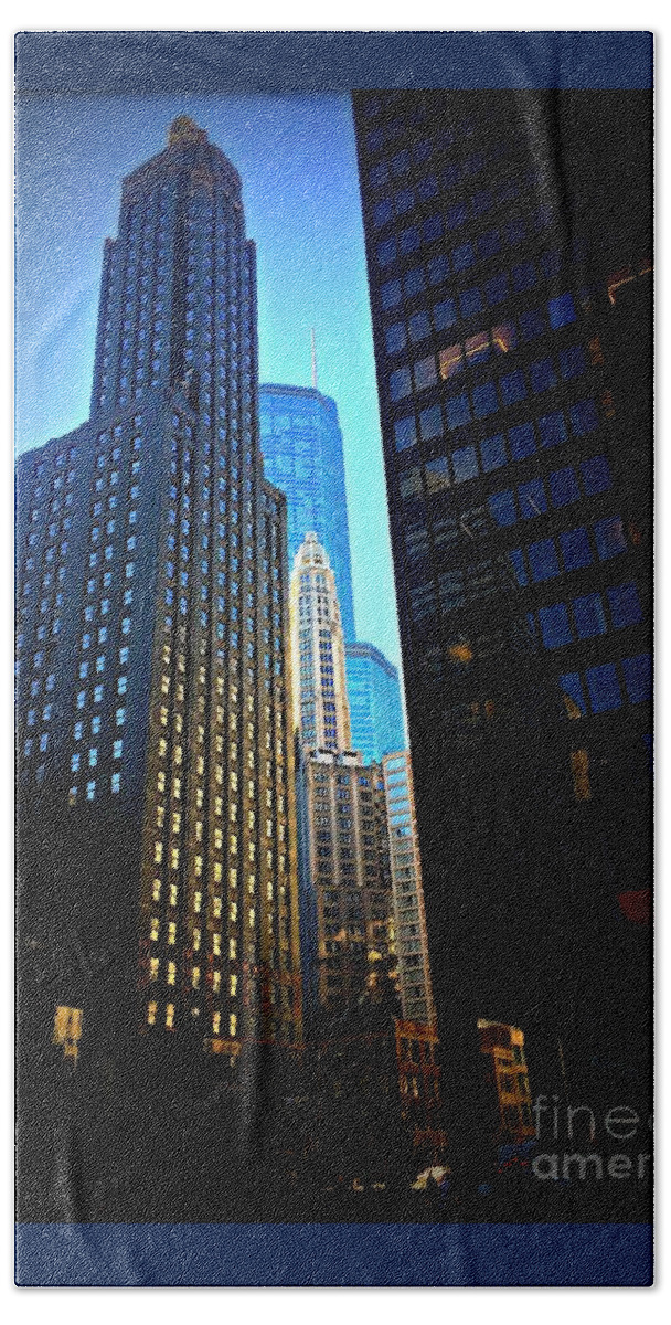 Urban Landscape Hand Towel featuring the photograph Golden Hour Reflections - City of Chicago by Frank J Casella