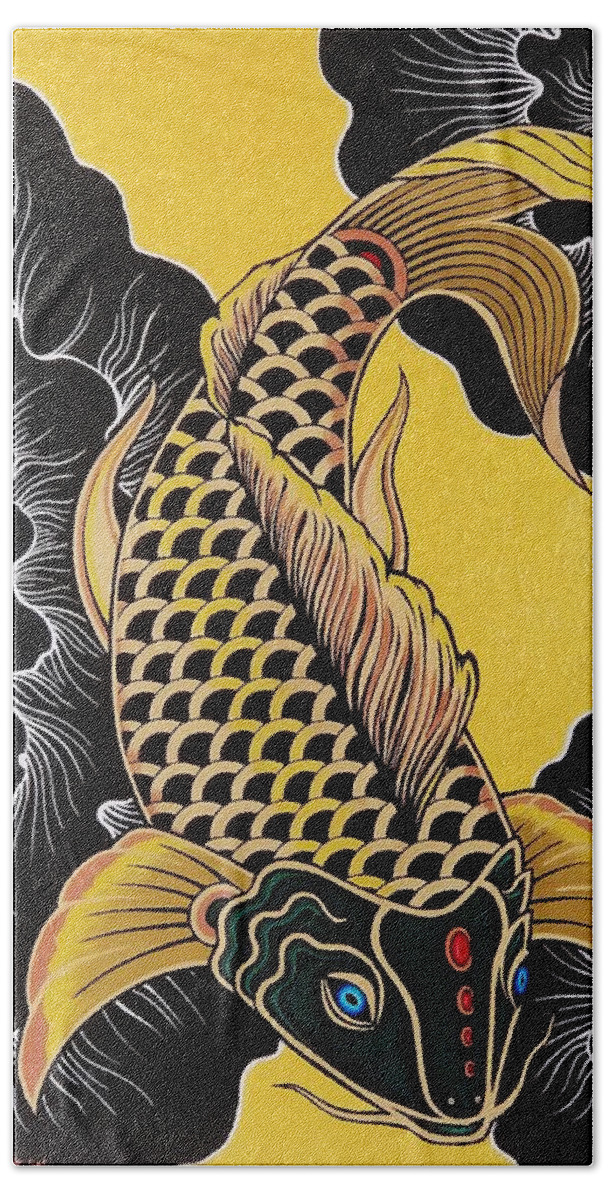  Bath Towel featuring the painting Golden Koi Fish by Bryon Stewart