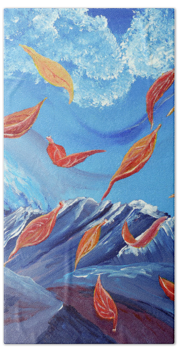  Beautiful Hand Towel featuring the painting Golden Leaves by Medea Ioseliani