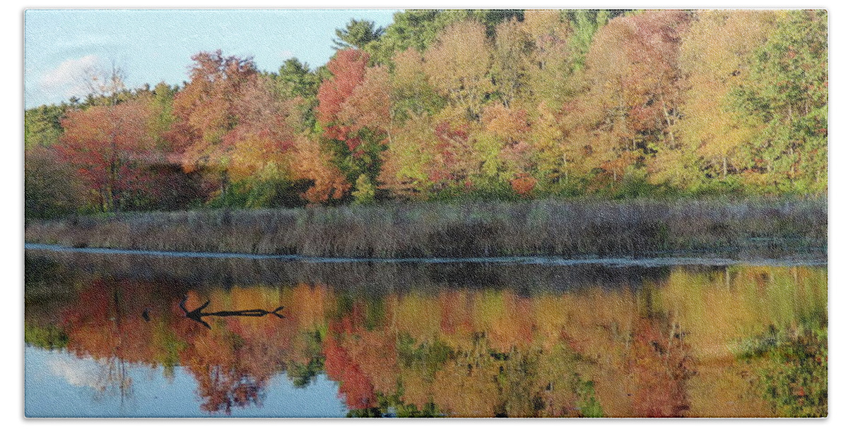 Fall Bath Towel featuring the photograph Golden Reflections by Lyuba Filatova