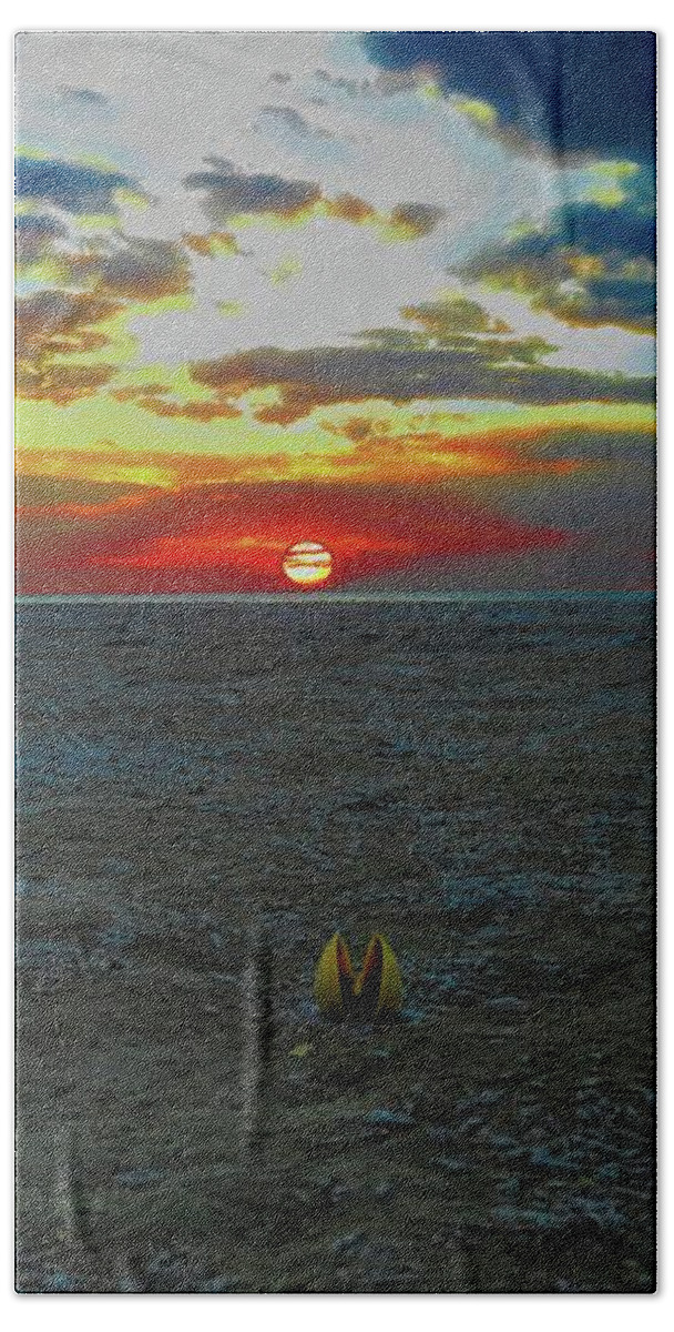 Weipa Hand Towel featuring the photograph Gongbung Beach Sunset And Open Shell by Joan Stratton