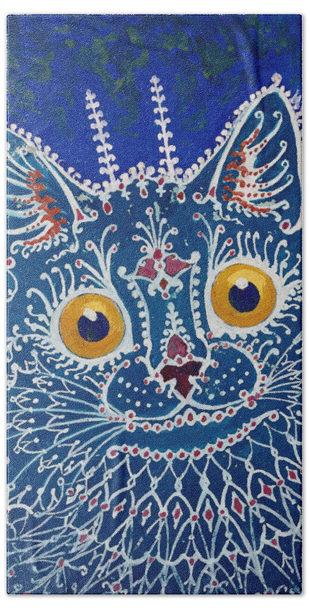 Cat Hand Towel featuring the painting Gothic Cat by Louis Wain