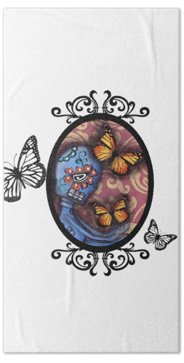 Day Of The Dead Hand Towel featuring the photograph Gothic Frame Sugar Skull by Abril Andrade