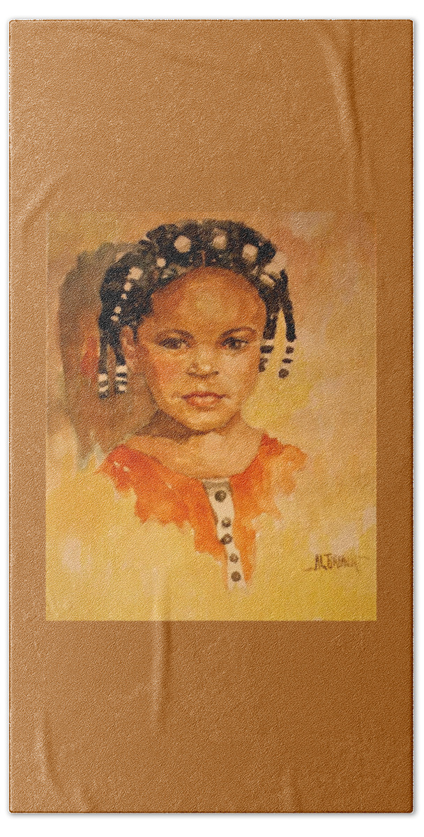 Female Hand Towel featuring the painting Grandaughter portrait in Watercolor by Al Brown