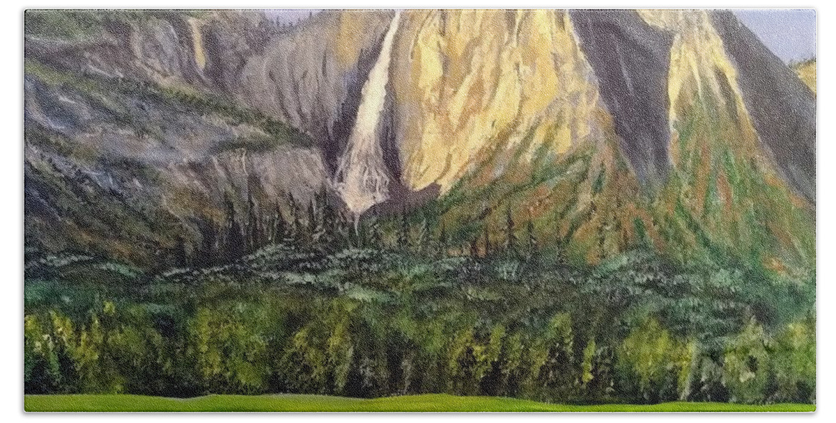 Yosemite Hand Towel featuring the painting Grandeur and Extinction by Kevin Daly