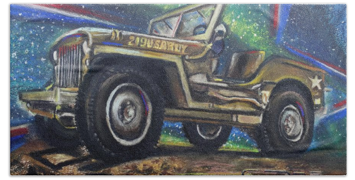 Willys Jeep Bath Towel featuring the pastel GrandPa Willie's Willys Jeep by Eric Dee