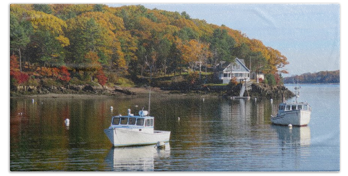 Lobster Boats Hand Towel featuring the photograph Great Diamond Island Maine by Keith Stokes