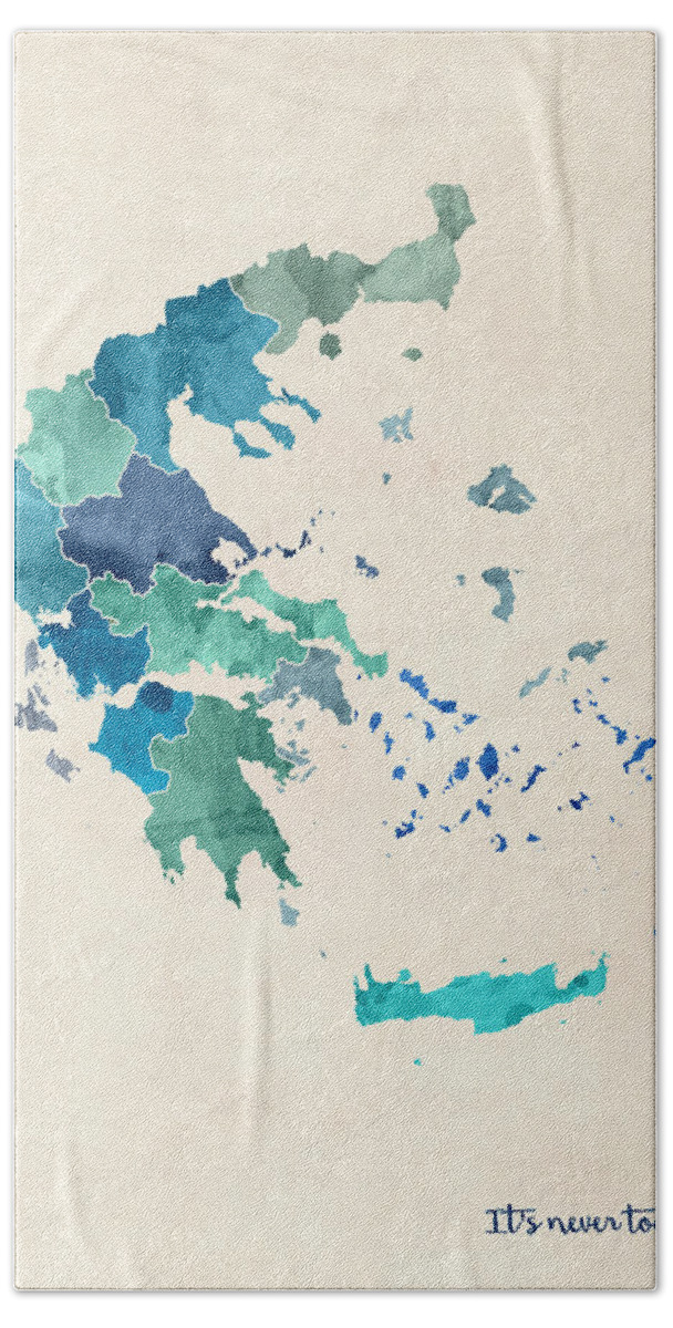 Greece Map Hand Towel featuring the digital art Greece Watercolor Map Custom Text by Michael Tompsett