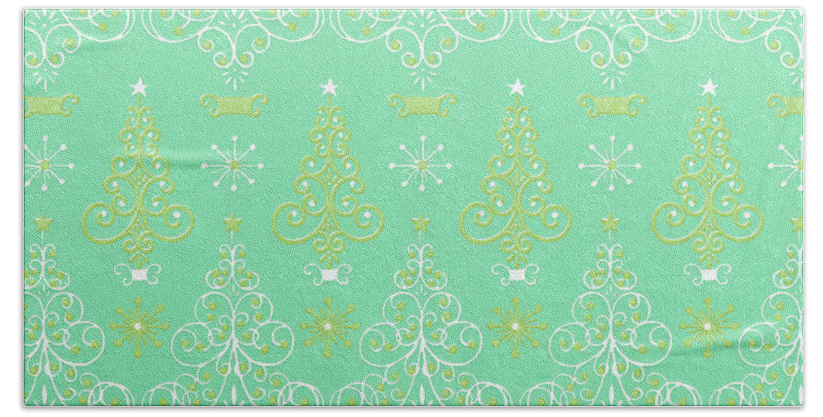 Background Hand Towel featuring the drawing Green Christmas Tree Pattern by CSA Images