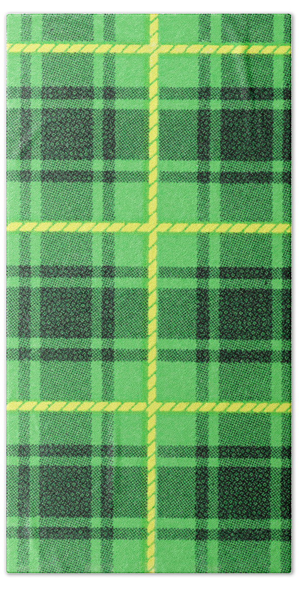 Abstract Hand Towel featuring the drawing Green plaid by CSA Images