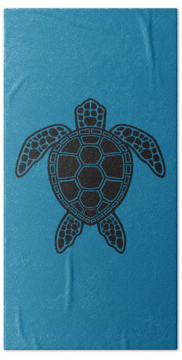 Green Hand Towel featuring the digital art Green Sea Turtle Design - Black by John Schwegel