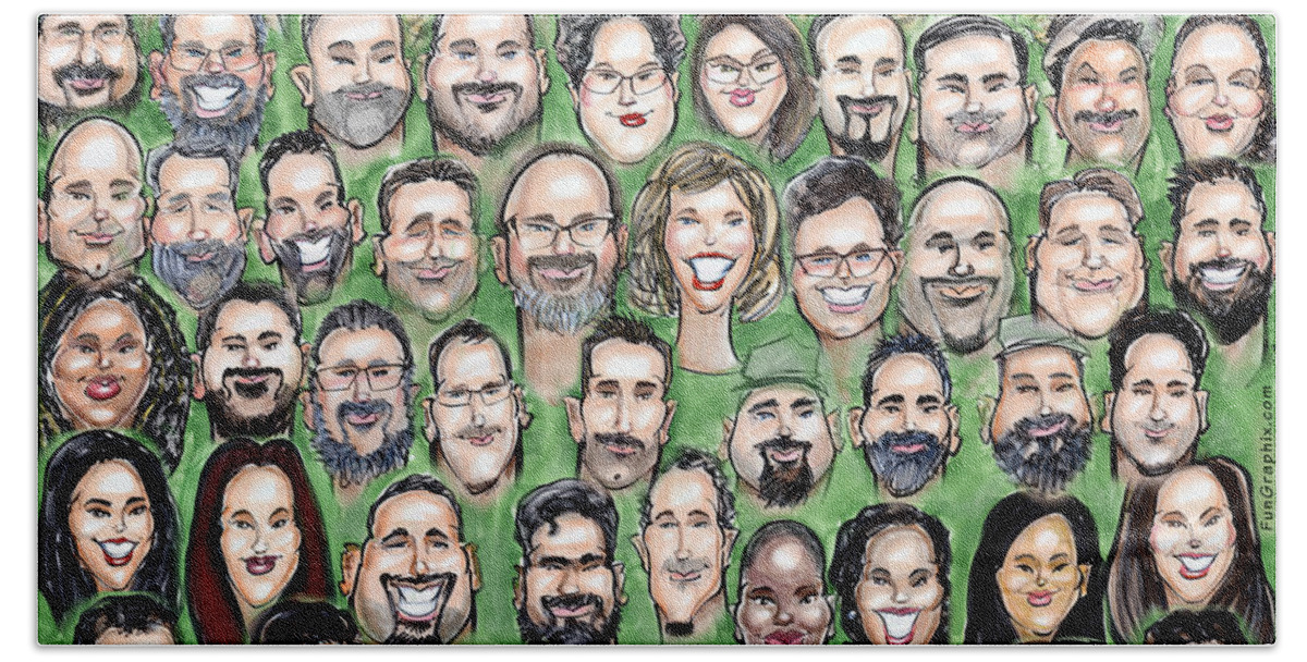 Caricature Bath Towel featuring the digital art Group Caricature from Individuals drawn live at Event by Kevin Middleton