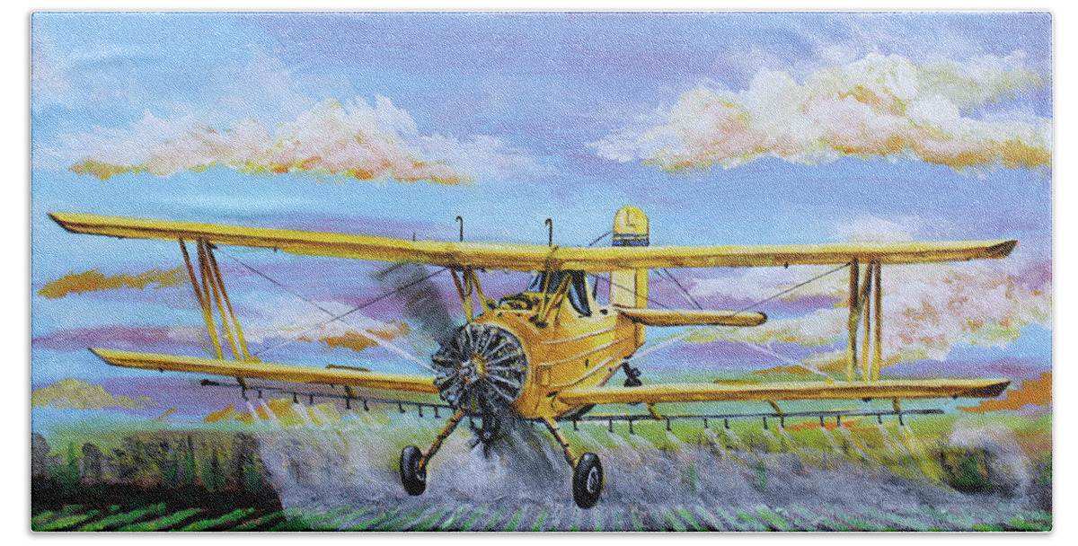 Ag Cat Hand Towel featuring the painting Grumman Ag Cat by Karl Wagner