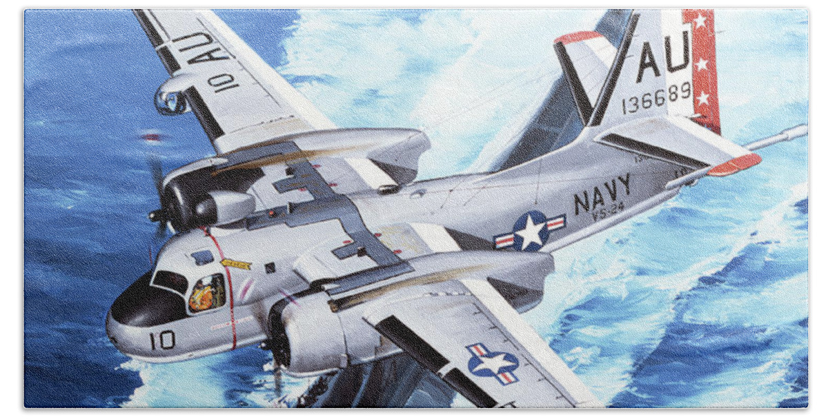 Military Aircraft Bath Towel featuring the painting Grumman S2F-1S1 Tracker by Jack Fellows
