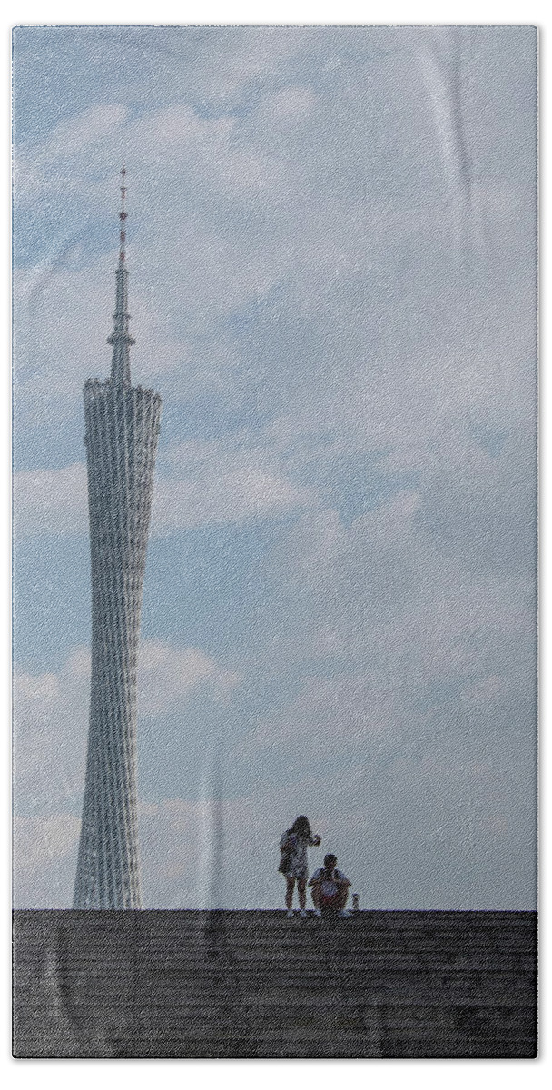 Guangzhou Bath Towel featuring the photograph Guangzhou Tower by Inge Elewaut