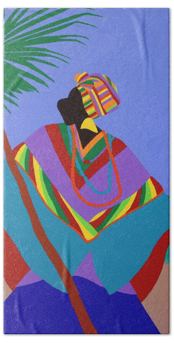 Gullah Hand Towel featuring the painting Gullah Geechee Conjure Woman by Synthia SAINT JAMES