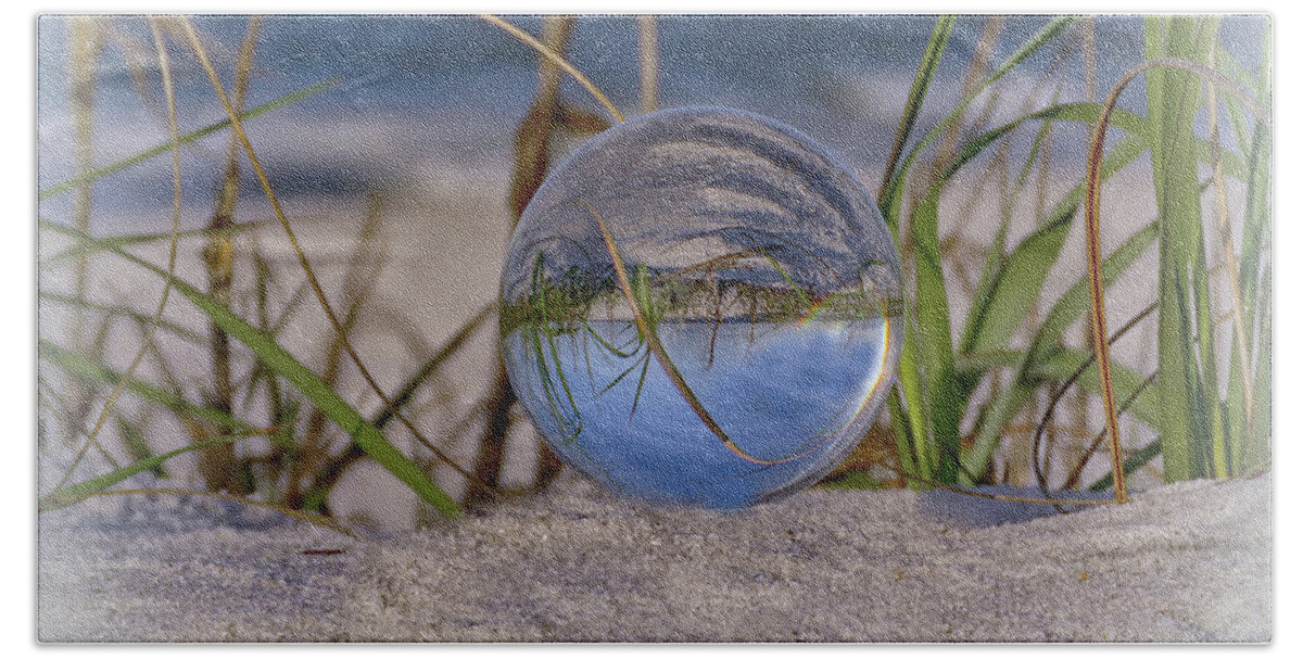 Lens Ball Bath Towel featuring the photograph Had a Ball at the Beach V - Glass in the Grass by Denise Winship