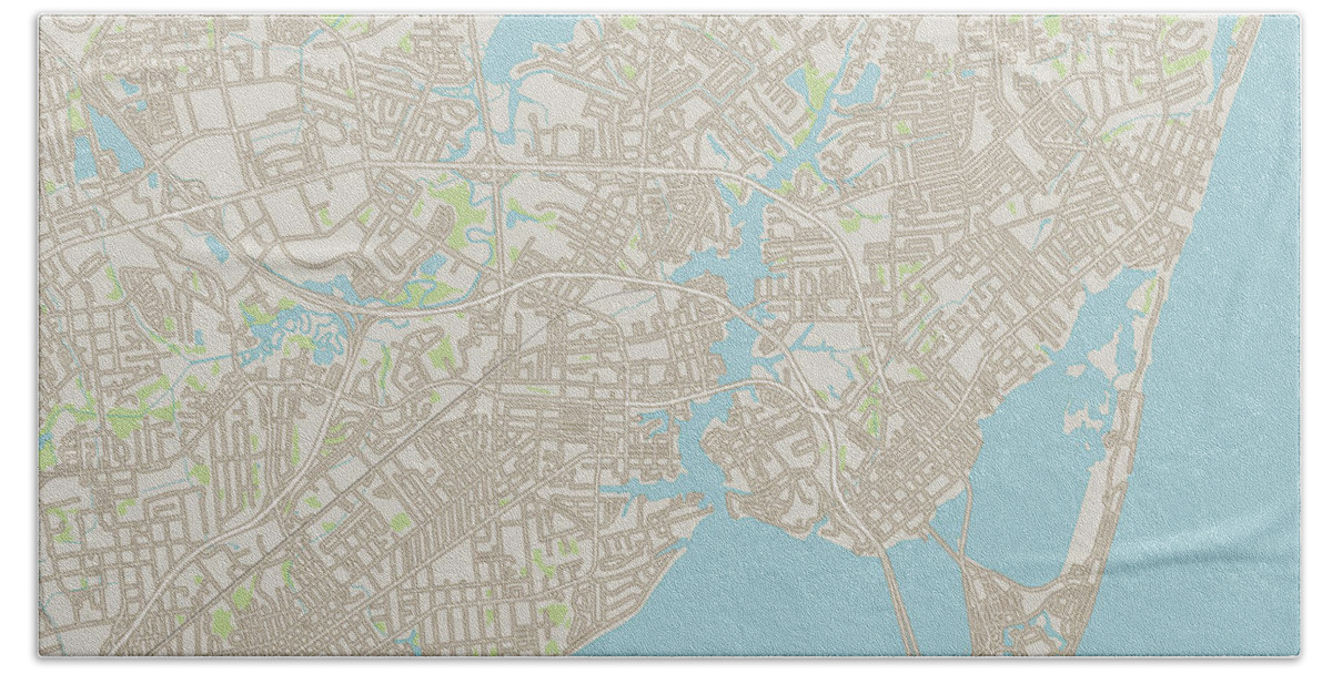 Hampton Hand Towel featuring the digital art Hampton Virginia US City Street Map by Frank Ramspott