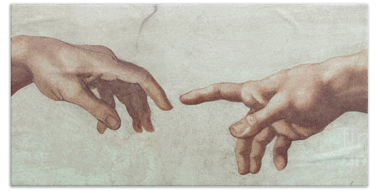 Hands Of God And Adam Detail From The Creation Of Adam From The Sistine Ceiling 1511 Hand Towel