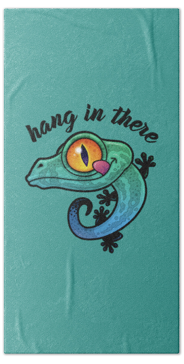 Lizard Hand Towel featuring the digital art Hang In There Colorful Gecko by John Schwegel