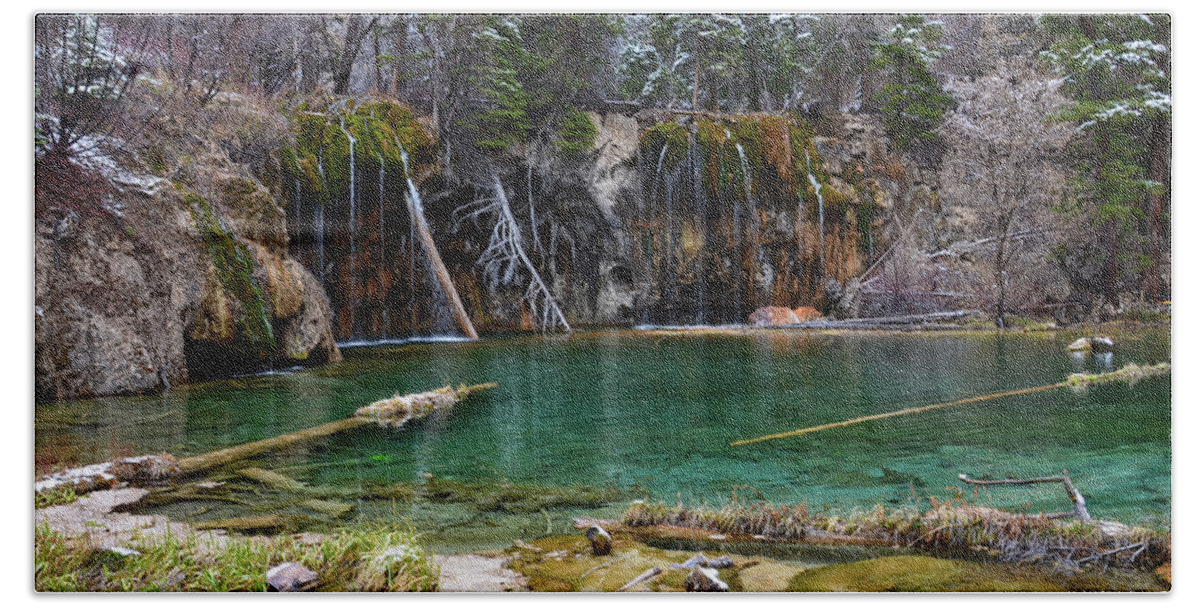 Nature Bath Sheet featuring the mixed media Hanging Lake 2 by Angelina Tamez