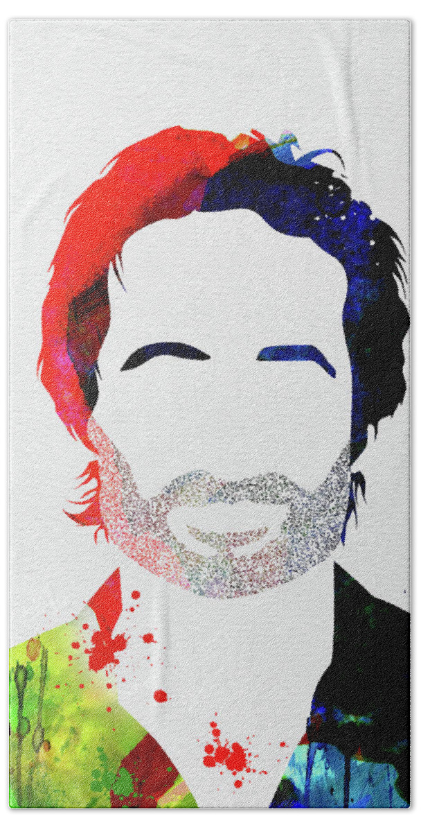 Californication Hand Towel featuring the mixed media Hank Moody Watercolor by Naxart Studio