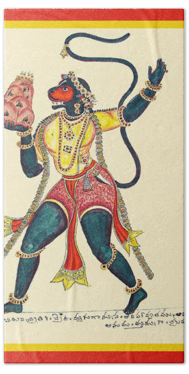 Hindu Hand Towel featuring the painting Hanuman returning from the Himalayas by Unknown