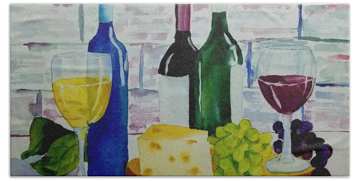 Wine Hand Towel featuring the painting Happy Hour by Ann Frederick