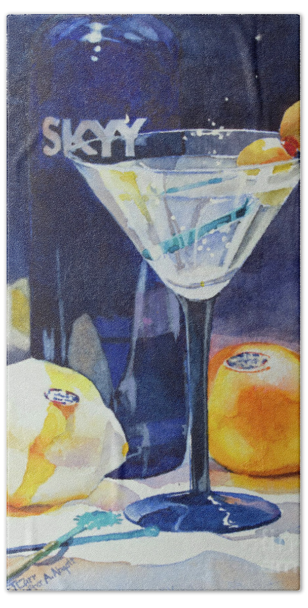 Olives Hand Towel featuring the painting Happy Hour by Elizabeth Carr