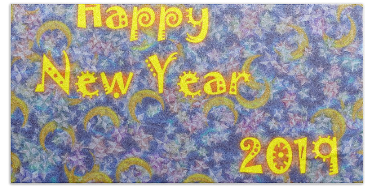  Hand Towel featuring the digital art Happy New Year 2019 by Jean Bernard Roussilhe