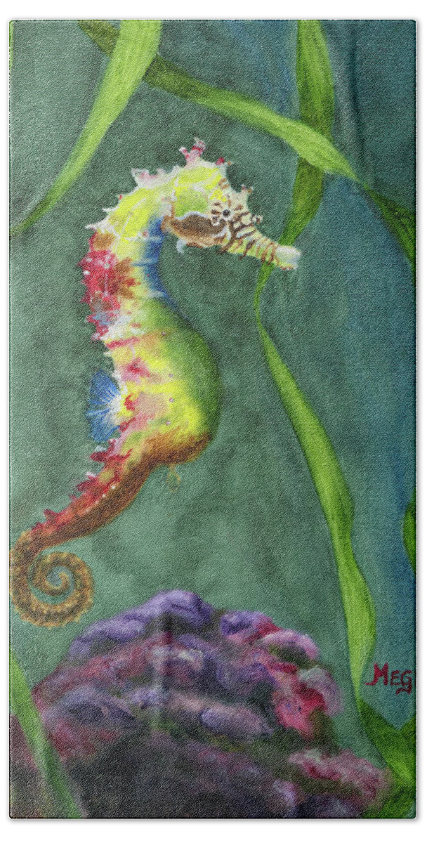 Rainbow Hand Towel featuring the painting Harlequin by Megan Collins