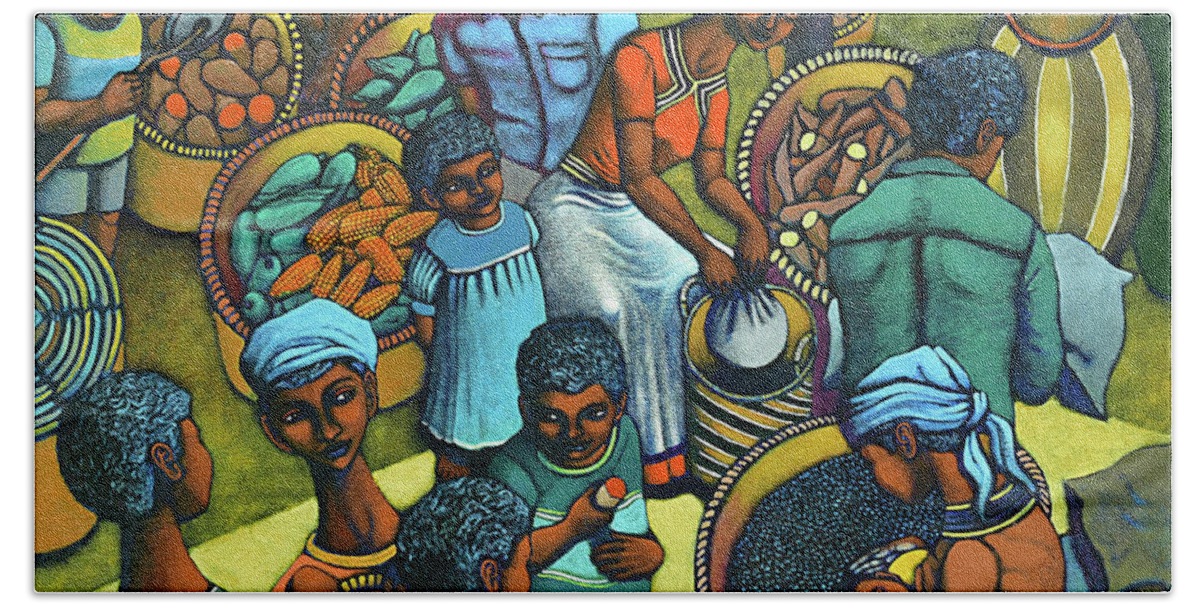 Harvest Plus Bath Towel featuring the painting HarvestPlus Africa by Paul Hilario