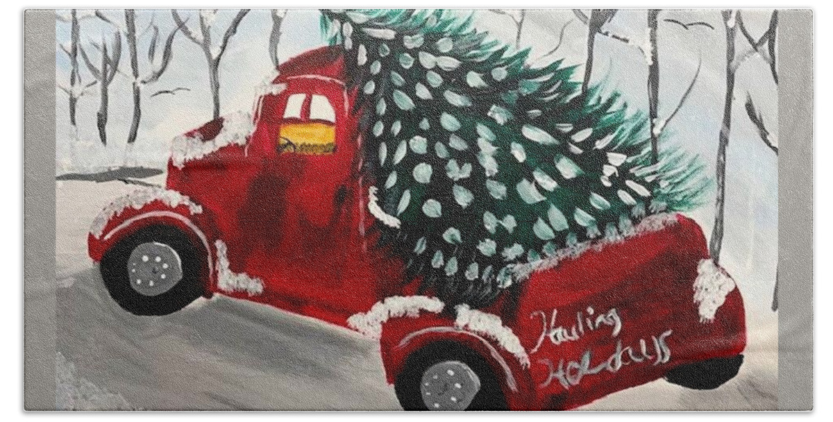 Art Bath Towel featuring the painting Hauling Holidays by Yvonne Sewell