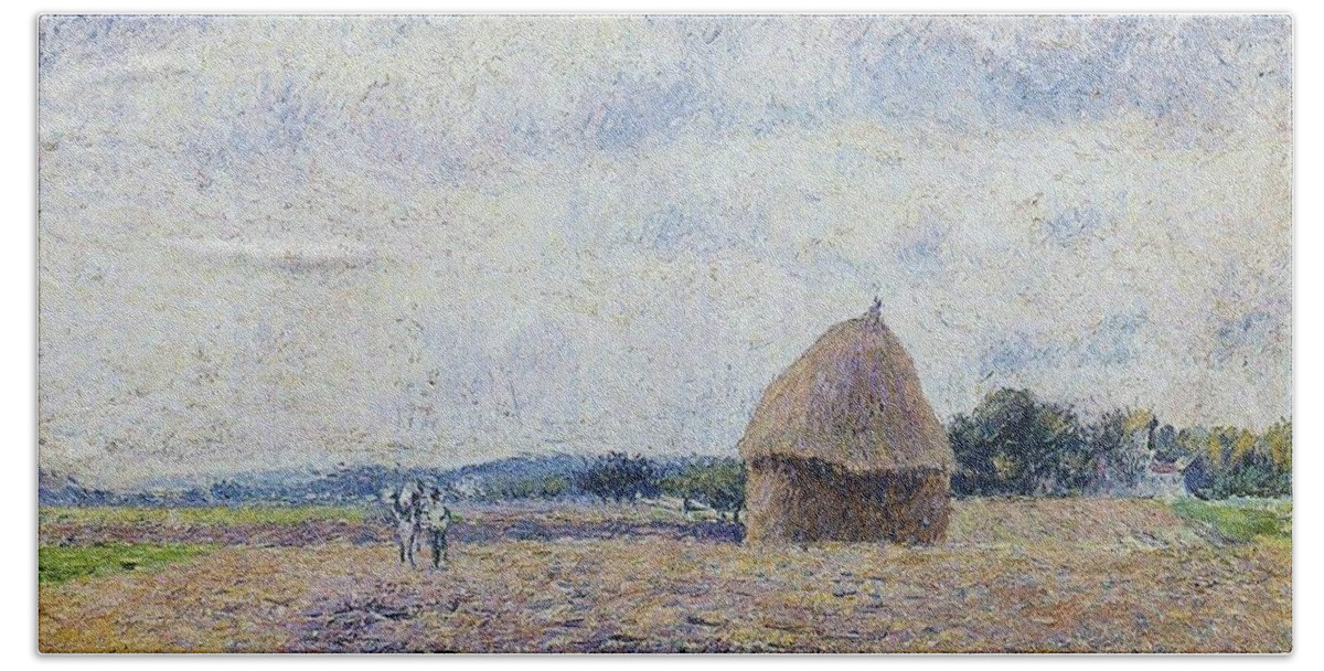 Camille Pissarro Bath Towel featuring the painting Haystack- Eragny, 1895 by Camille Pissarro