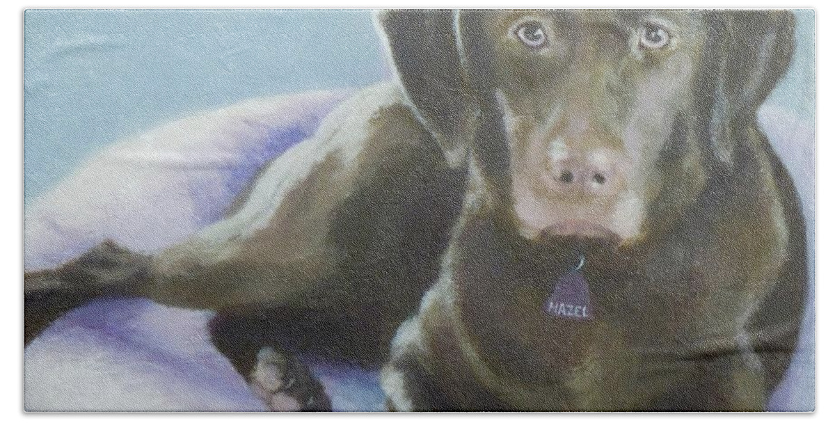 Chocolate Lab Hand Towel featuring the painting Hazel by Phyllis Andrews