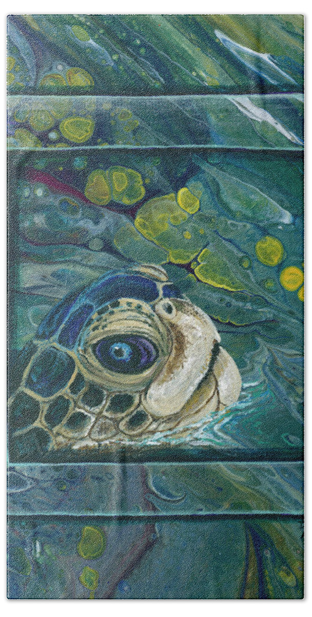 Sea Turtle Bath Towel featuring the painting Head Above Water by Darice Machel McGuire