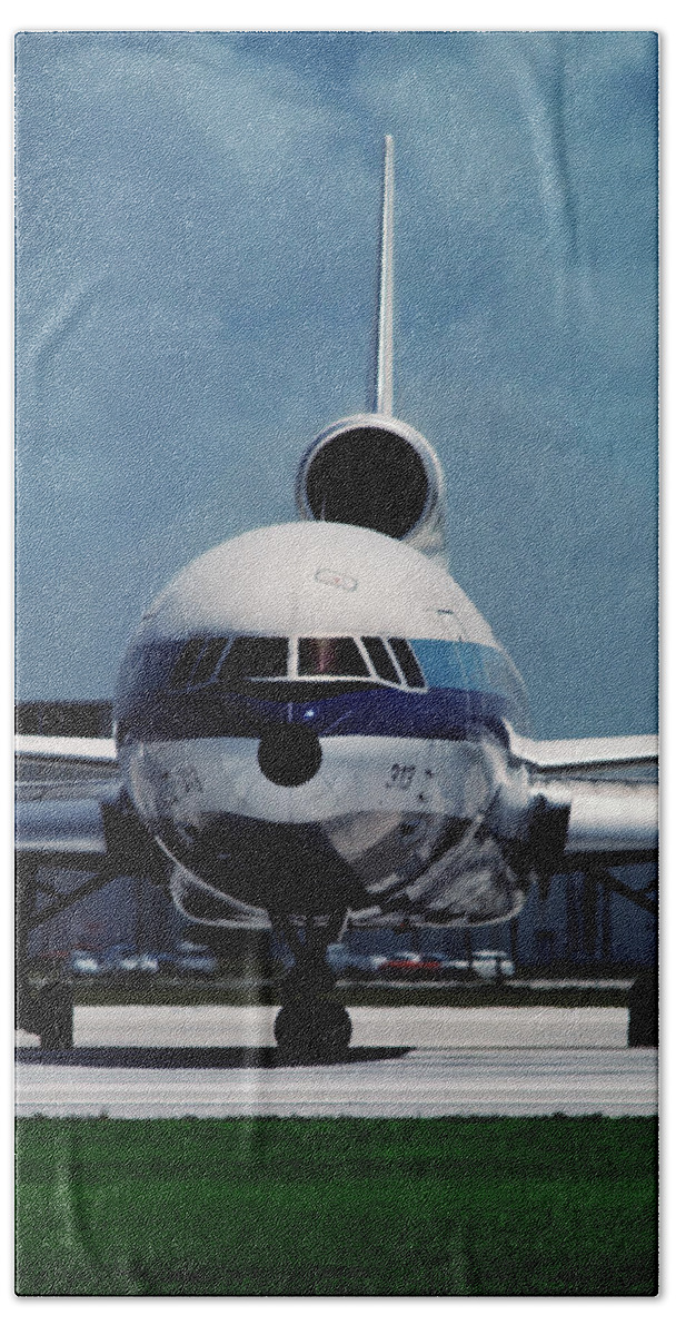 Eastern Airlines Hand Towel featuring the photograph Head-on Eastern Airlines L-1011 by Erik Simonsen