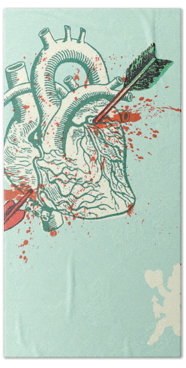 Anatomical Hand Towel featuring the drawing Heart struck by Cupid by CSA Images