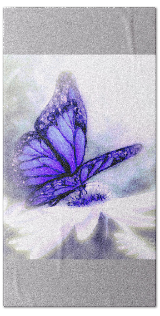 Blue And Lavender Butterfly Bath Towel featuring the painting Blue Heaven by Hazel Holland