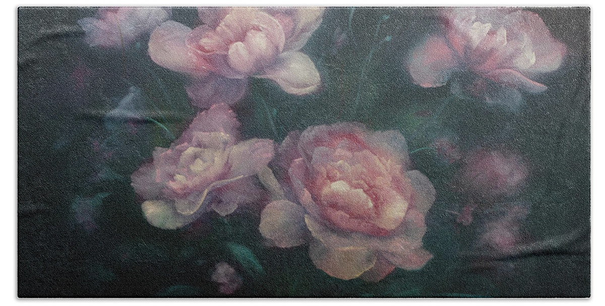 Pink Peonies Bath Towel featuring the painting Heavenly Pink Peonies by Lynne Pittard