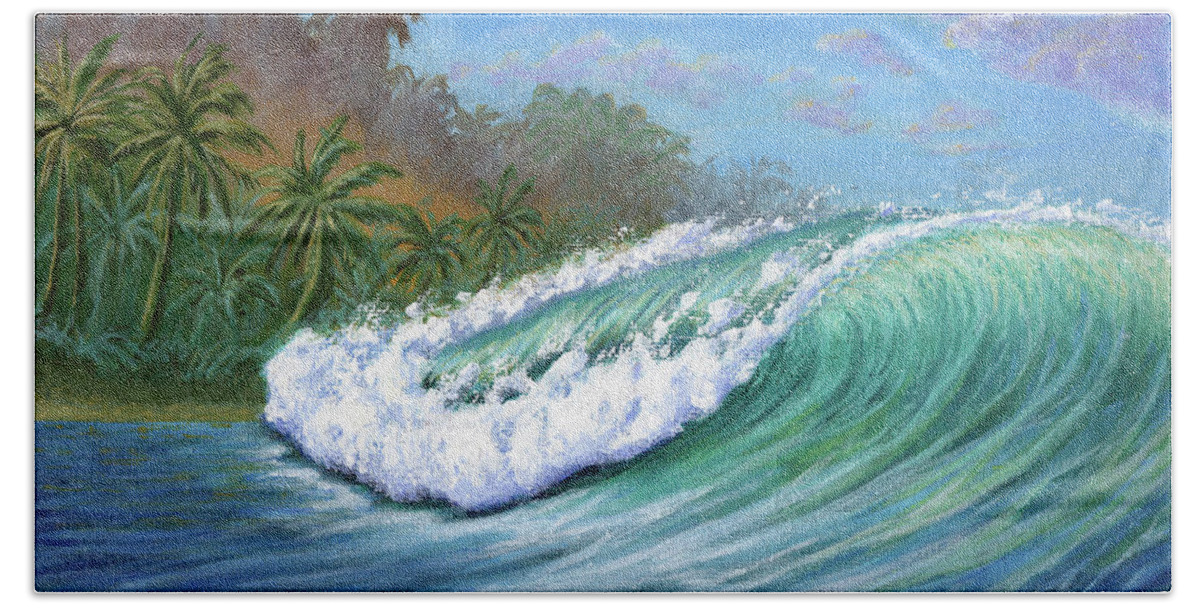 Wave Hand Towel featuring the painting He'e Nalu by Adam Johnson
