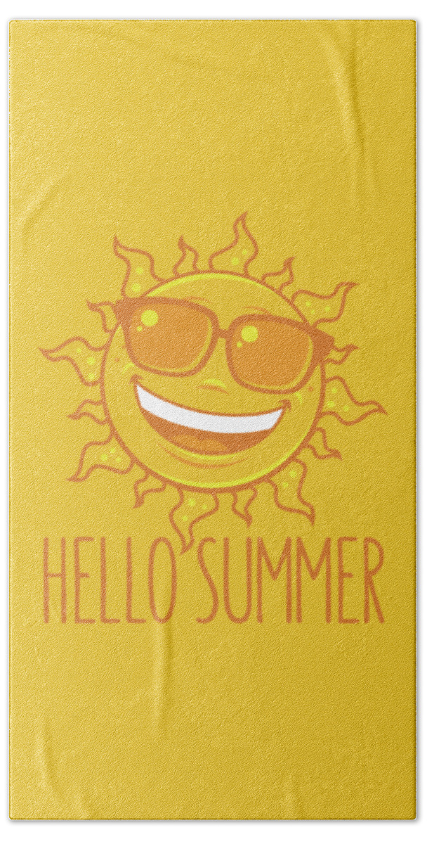 Beach Hand Towel featuring the digital art Hello Summer Sun With Sunglasses by John Schwegel