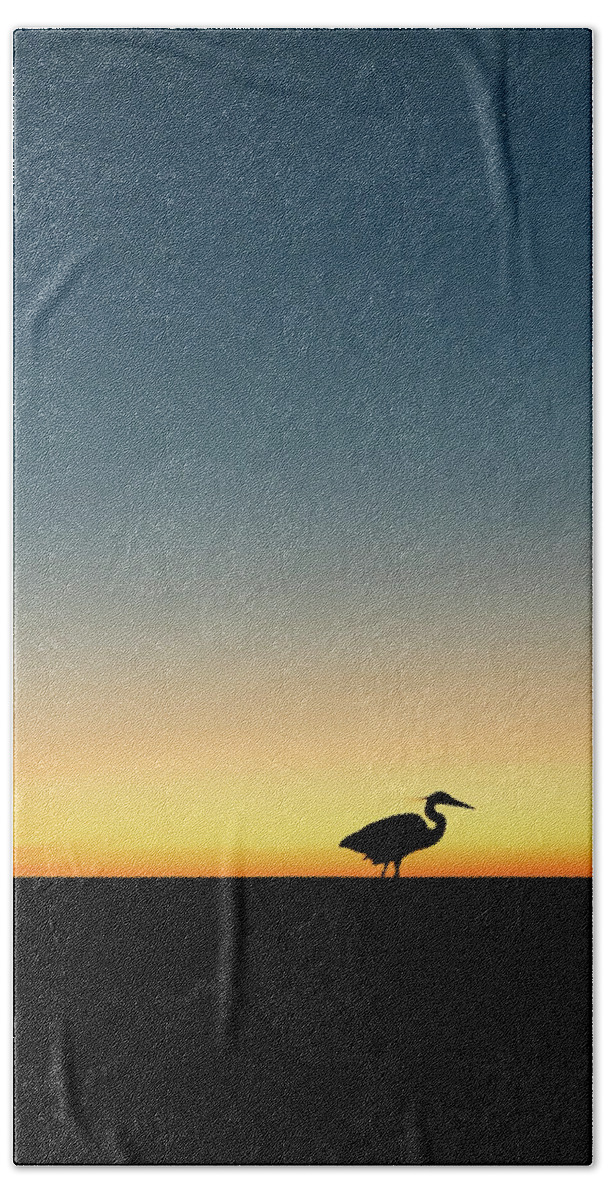 Heron Hand Towel featuring the photograph Heron at Sunset by Mike Whalen