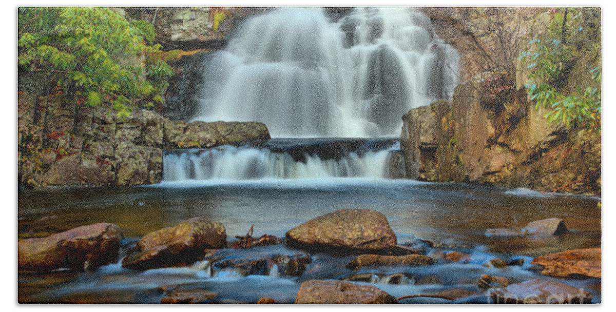 Hawk Falls Hand Towel featuring the photograph Hickory Run Pocono Waterfall by Adam Jewell