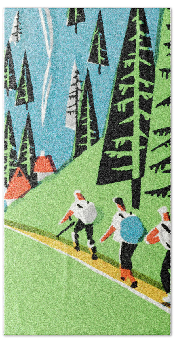 Activity Hand Towel featuring the drawing Hiking by CSA Images