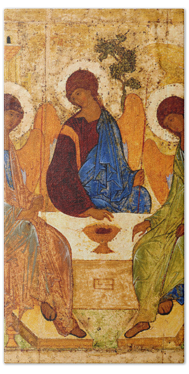 Holy Trinity Hand Towel featuring the painting Holy Trinity by Andrei Rublev