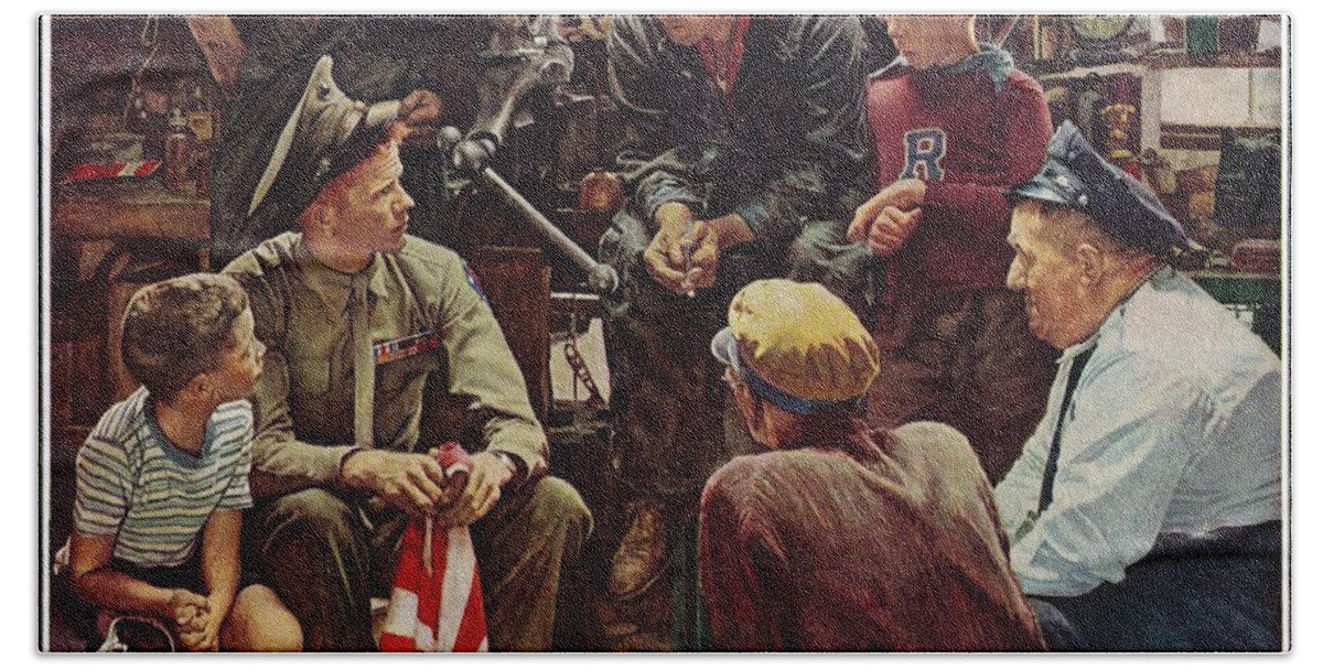 Flags Bath Sheet featuring the painting Homecoming Marine by Norman Rockwell