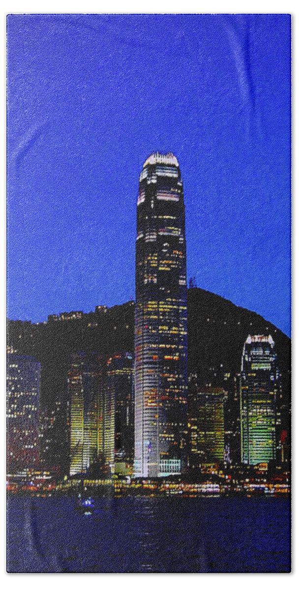 International Finance Center Bath Towel featuring the photograph Hong Kong Evening Skyline by Blair Wainman