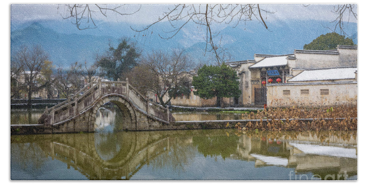 Anhui Province Bath Towel featuring the photograph Hongcun Round Bridge by Inge Johnsson